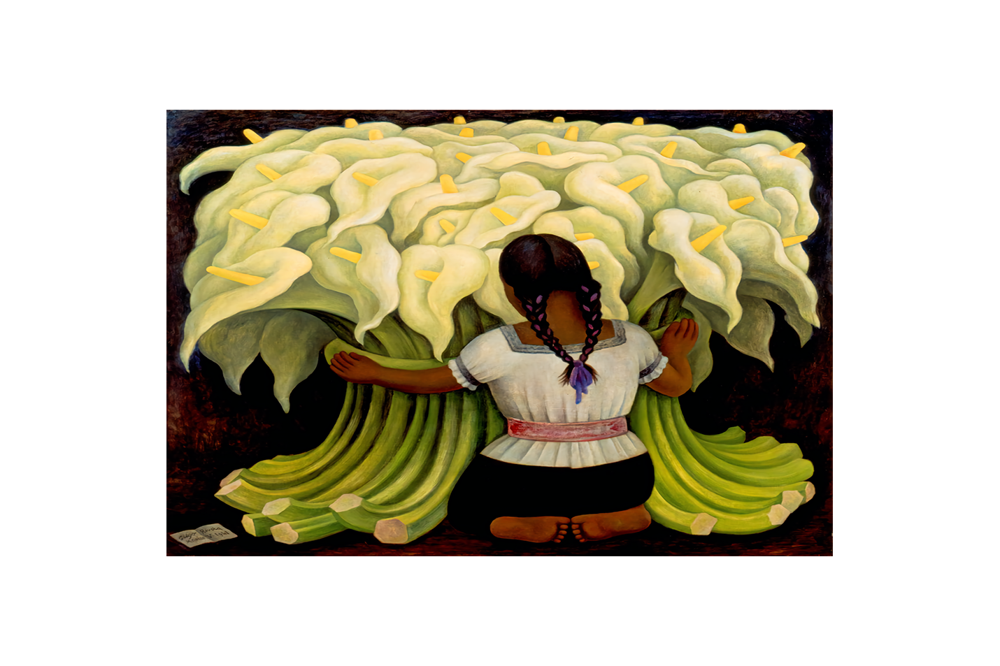 Diego Rivera'nın İkonik Eseri Çiçek Satıcısı Kız ve Kala Çiçekleri Meksika Sanatı Kanvas Tablo