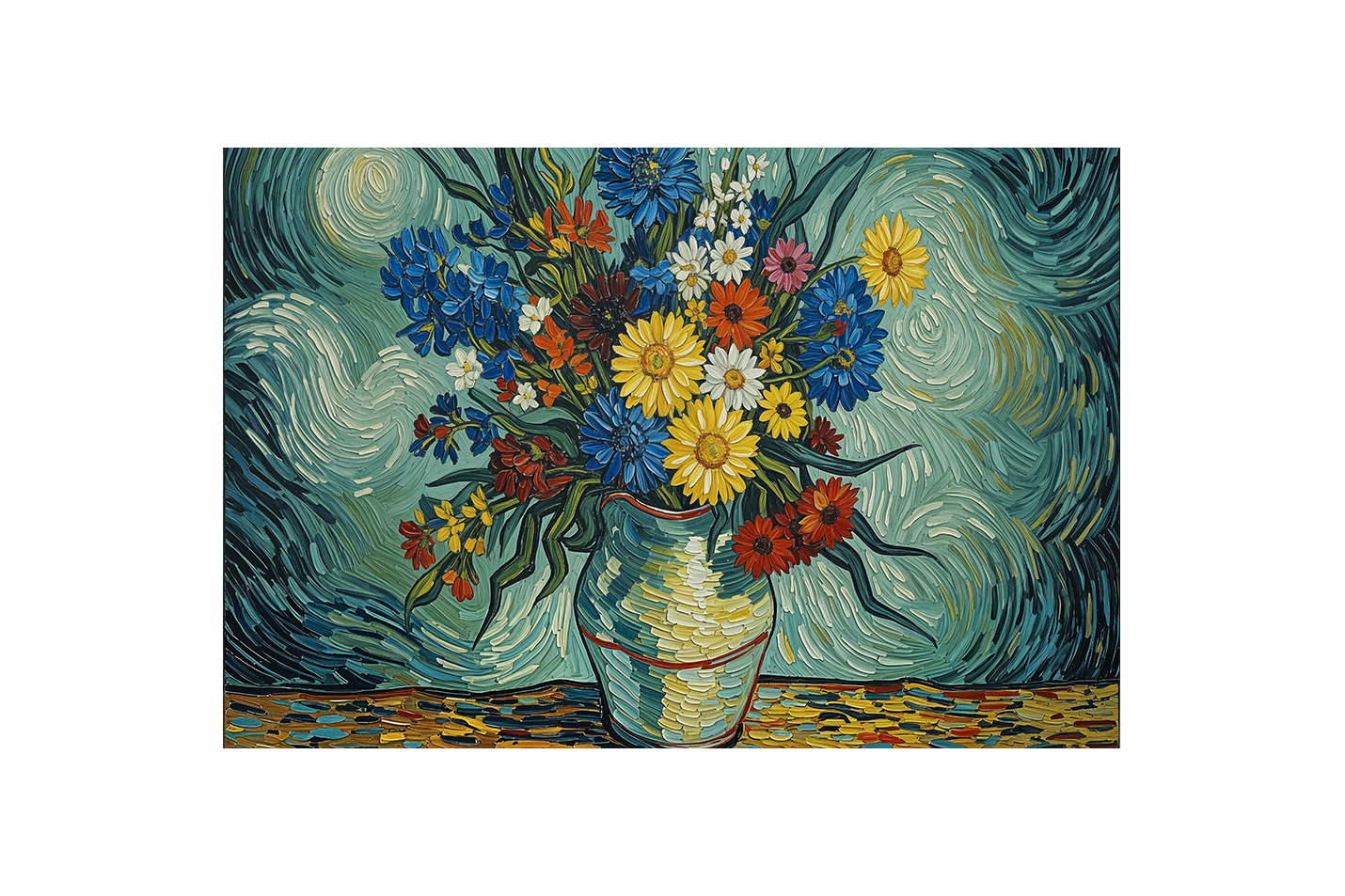 flower motif, flowers in a vase van gogh rhone themed, art, kanvas tablo