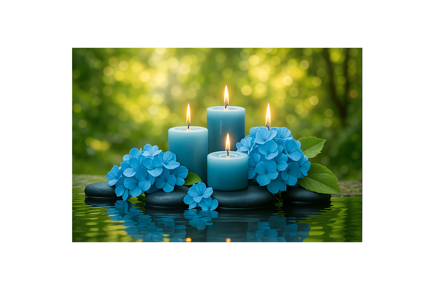 burning candles and shamrocks floating on the river, art, kanvas tablo