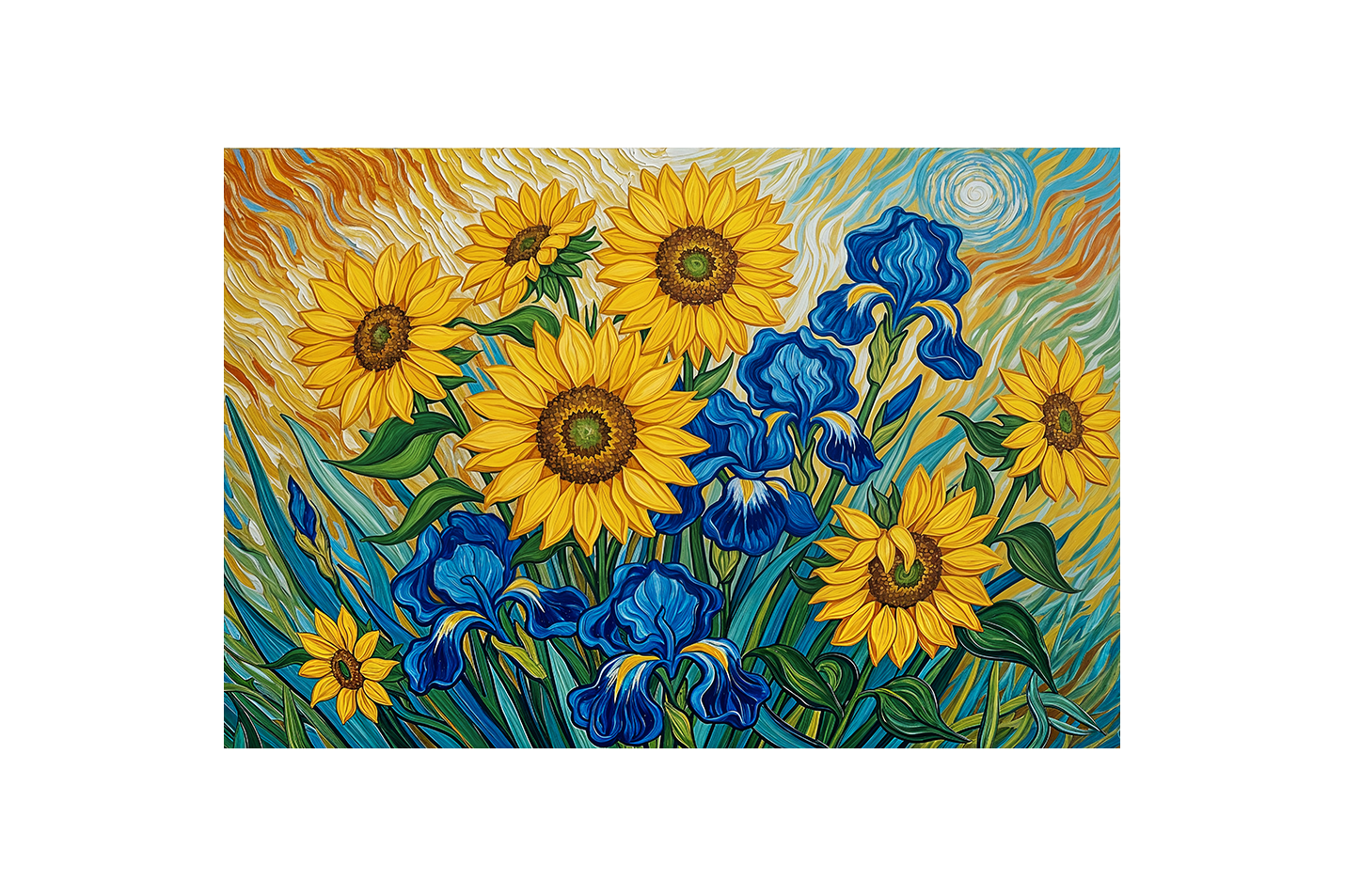 flower motif, sunflower in van gogh style, art, kanvas tablo