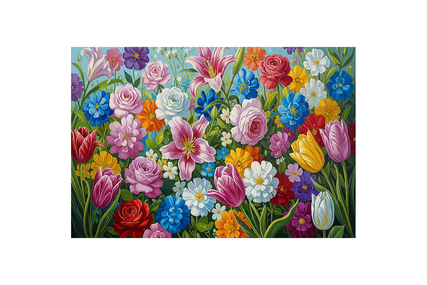 flower motif, garden of colorful flowers, art, kanvas tablo