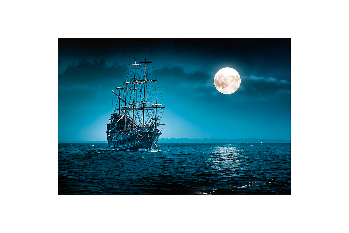 ai creation, a majestic ship sailing in the moonlight, ai art, art, kanvas tablo