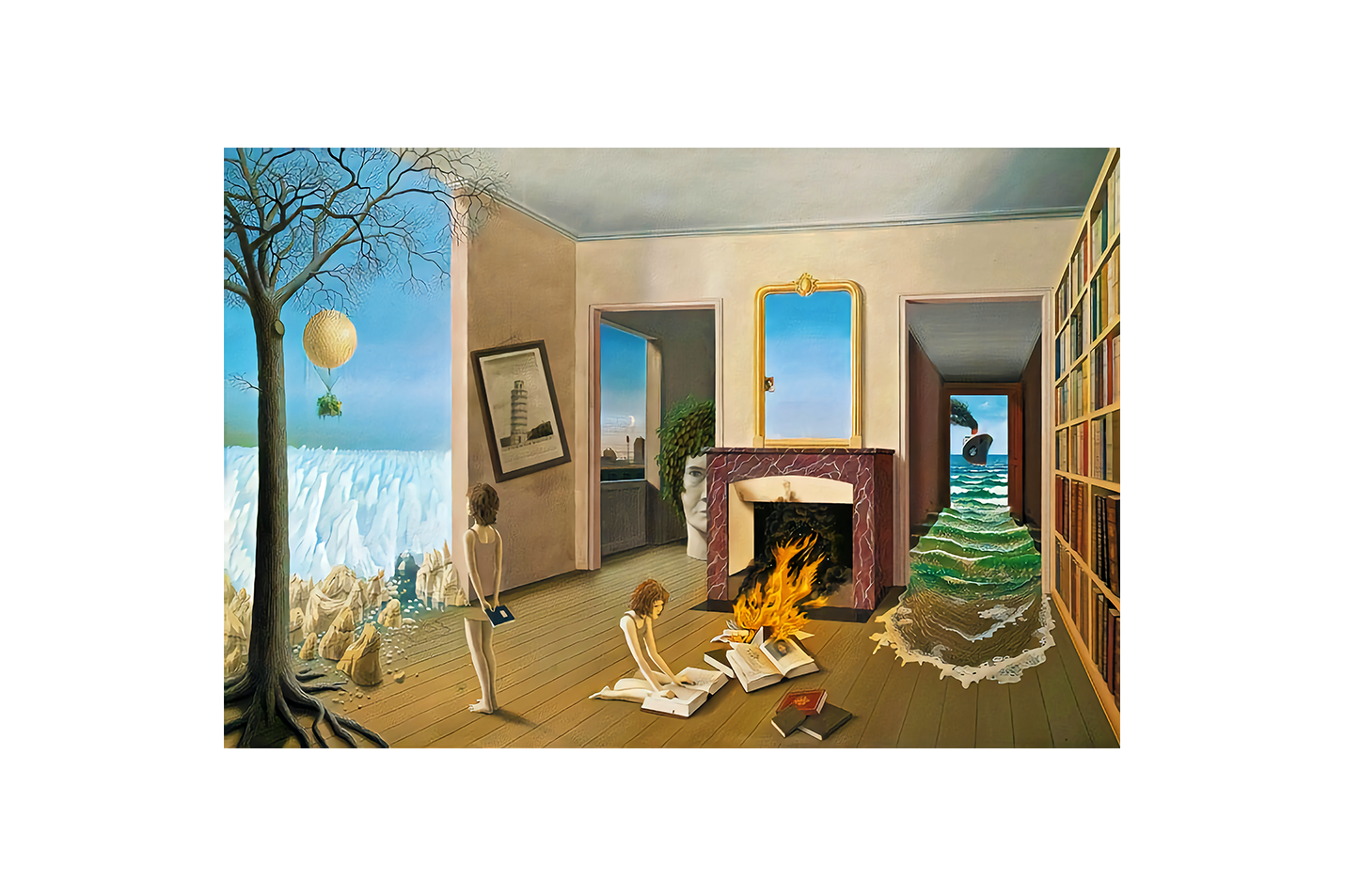 Jacek Yerka'nın Hayalperest Eseri Özel Kütüphane (Private Library) Sürrealist Kanvas Tablo