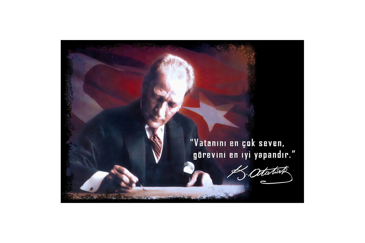 Atatürk while writing model 1, art, kanvas tablo