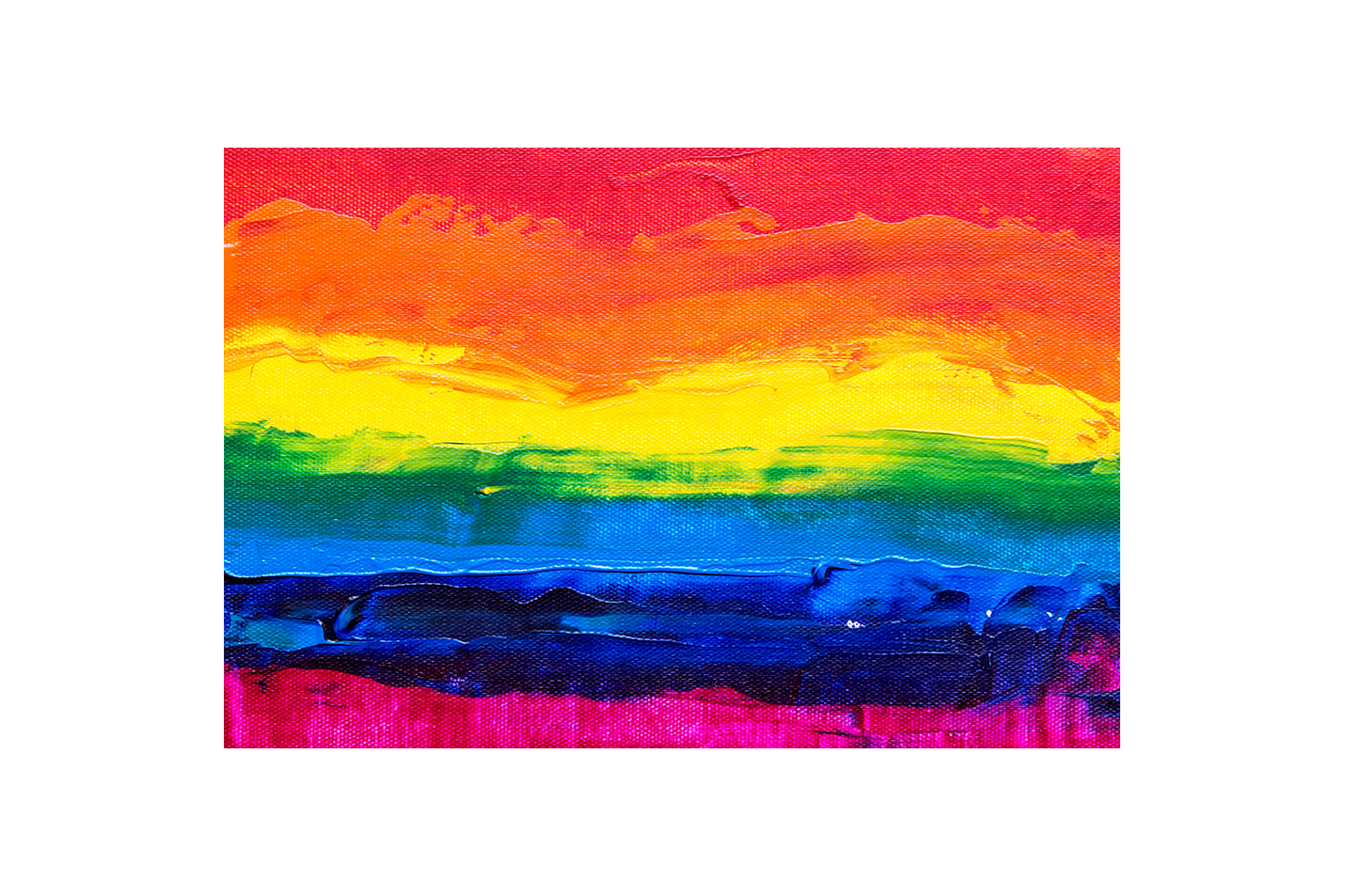 a close-up of a thickly painted rainbow flag on a textured canvas background, abstract, art, kanvas tablo