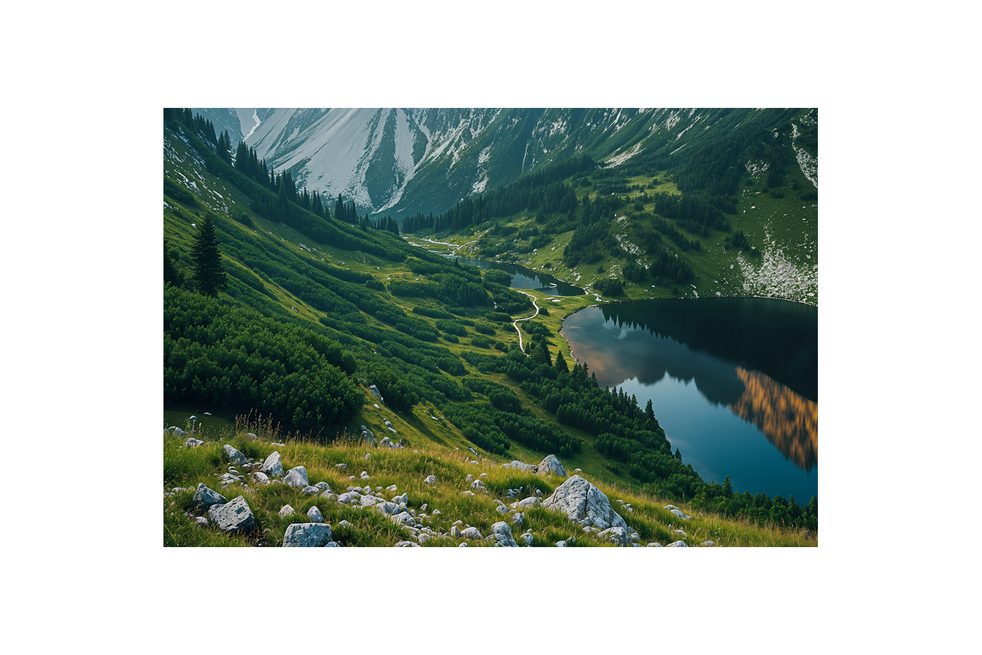 reflection of nature and the valley, view, art, kanvas tablo