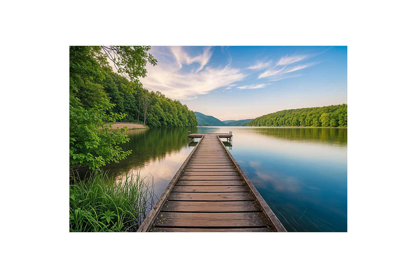 pier and nature view by the river model 1, view, ai art, art, kanvas tablo