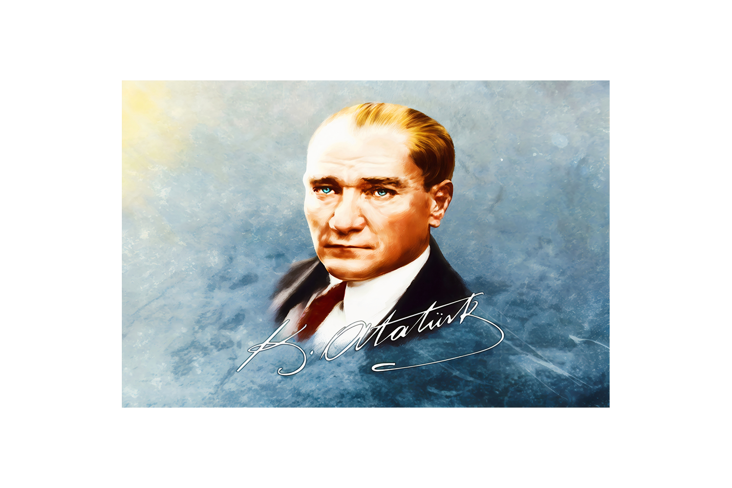Atatürk portre with his signature model 2, art, kanvas tablo