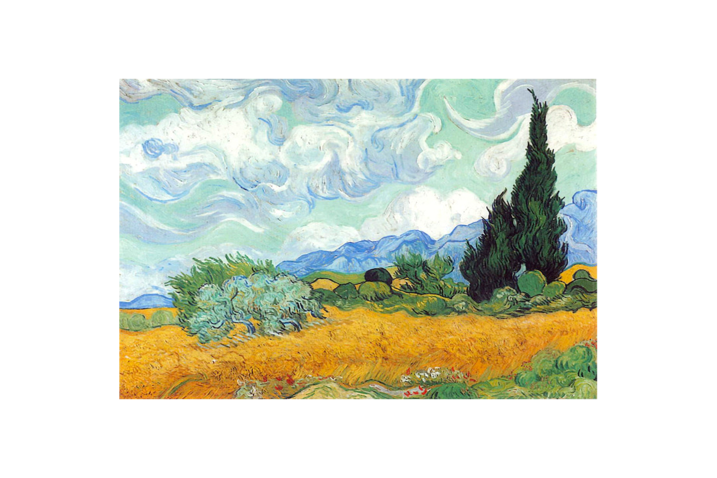 Vincent van Gogh'un Enerjik Başyapıtı Selvili Buğday Tarlası Post-Empresyonist Kanvas Tablo