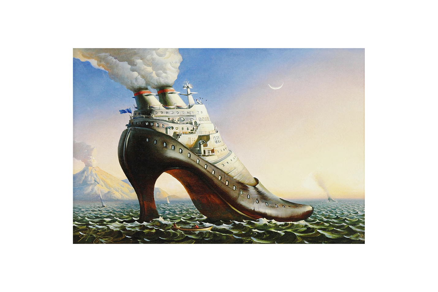 Jacek Yerka Eruption (Ayakkabı Gemi) Sürrealist Kanvas Tablo