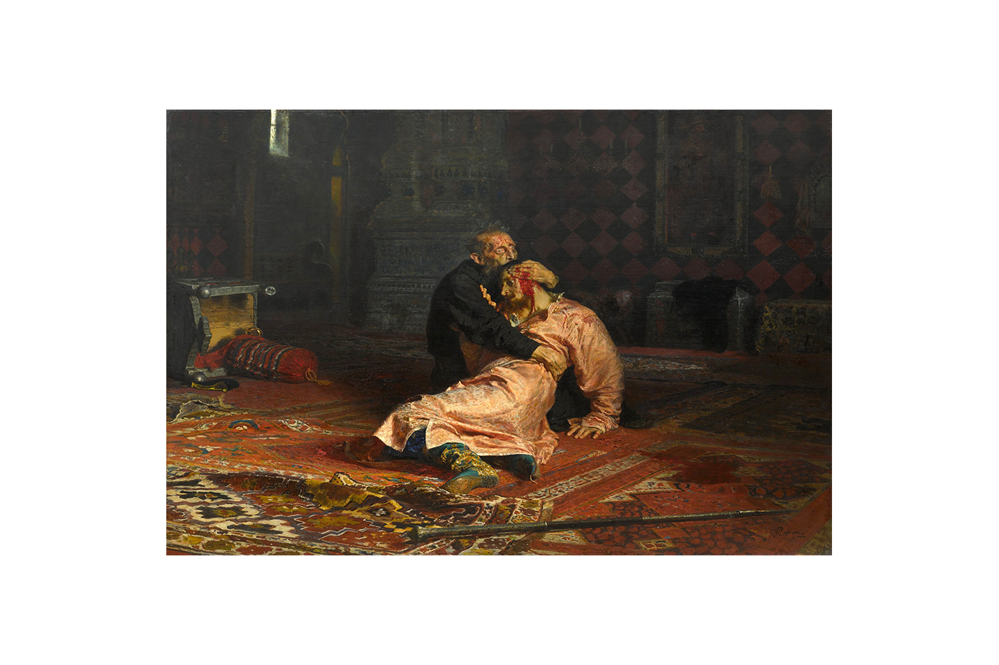 Ilya Repin'in Sarsıcı Başyapıtı Korkunç İvan ve Oğlu Ivan Rus Realizmi Kanvas Tablo