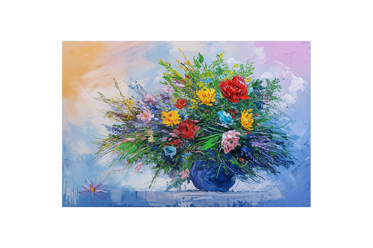 flower motif, colorful flowers/vase, art, kanvas tablo