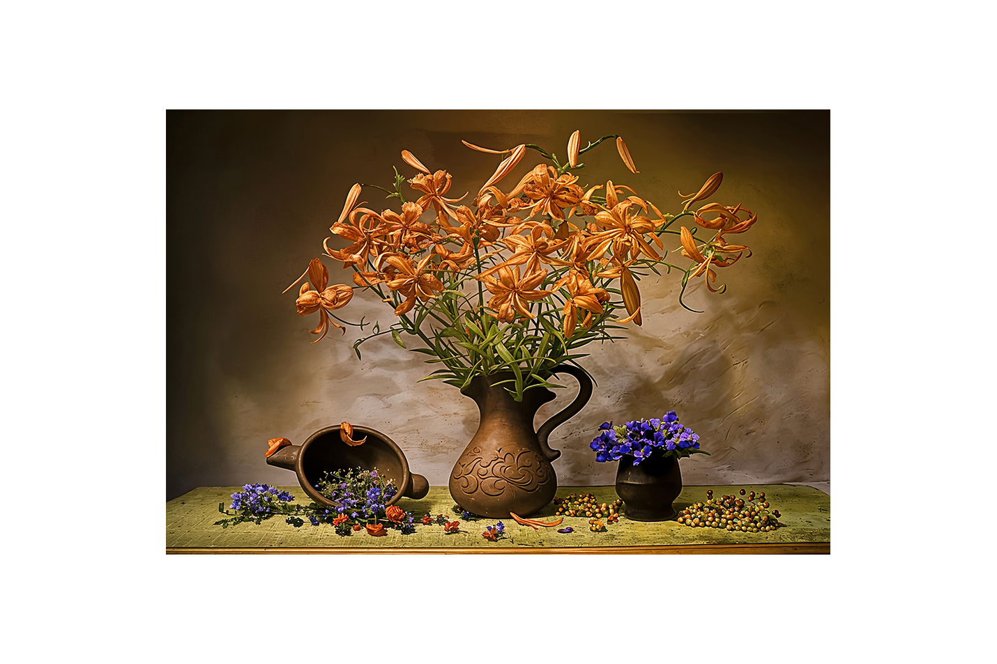 flower motif, old vase, art, kanvas tablo