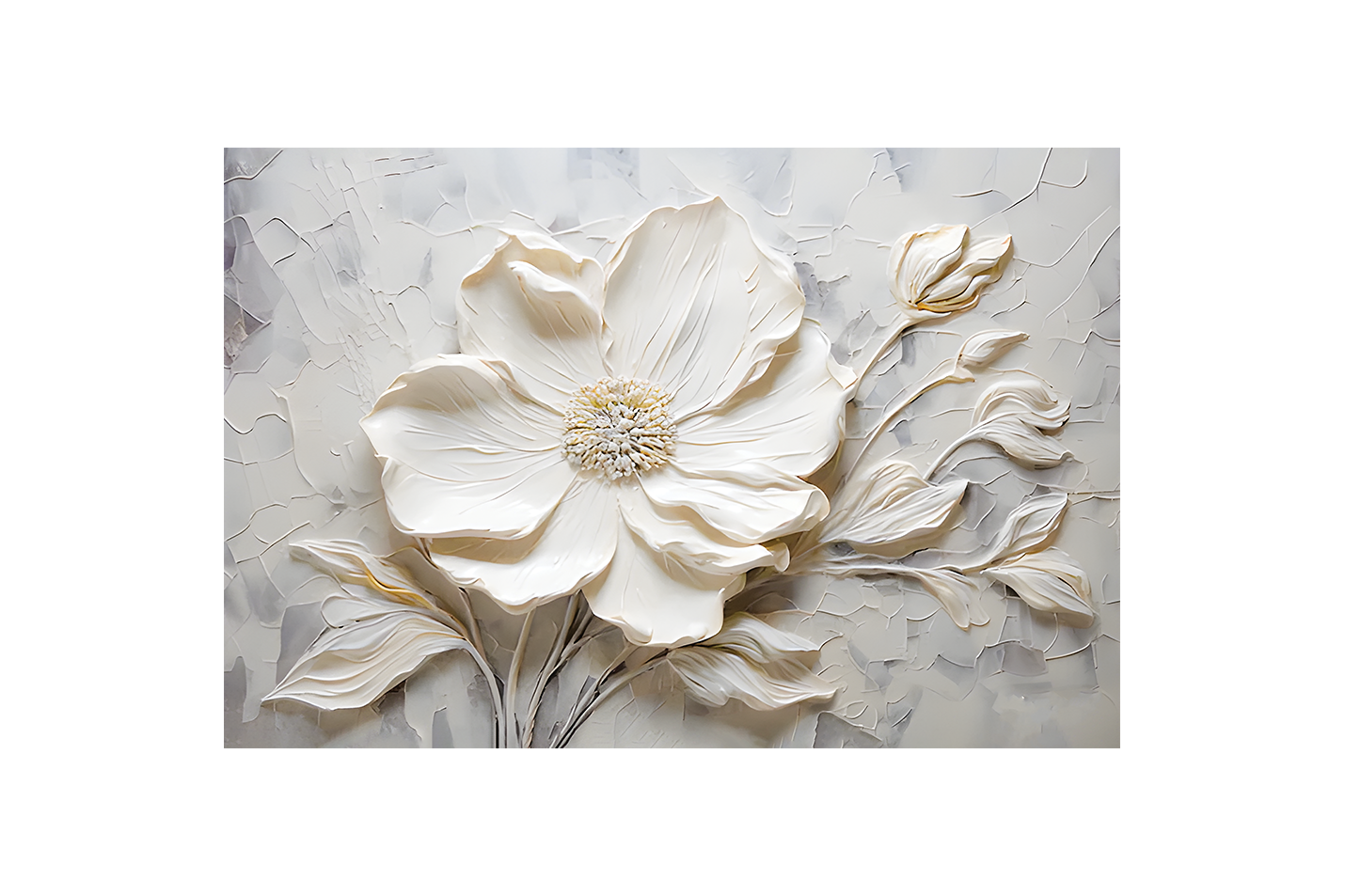 flower motif, high white relief, art, kanvas tablo