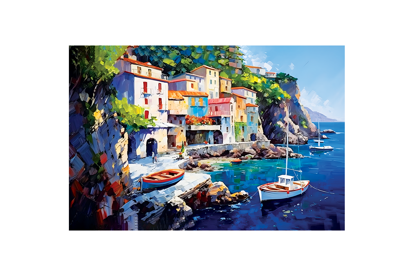 sea view with boats, art, kanvas tablo