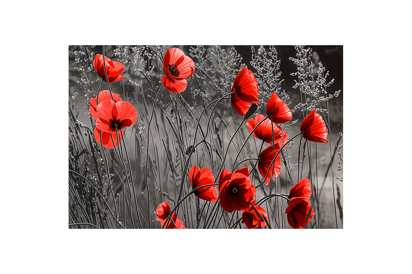 flower motif, red flowers blooming via dark theme, art, kanvas tablo