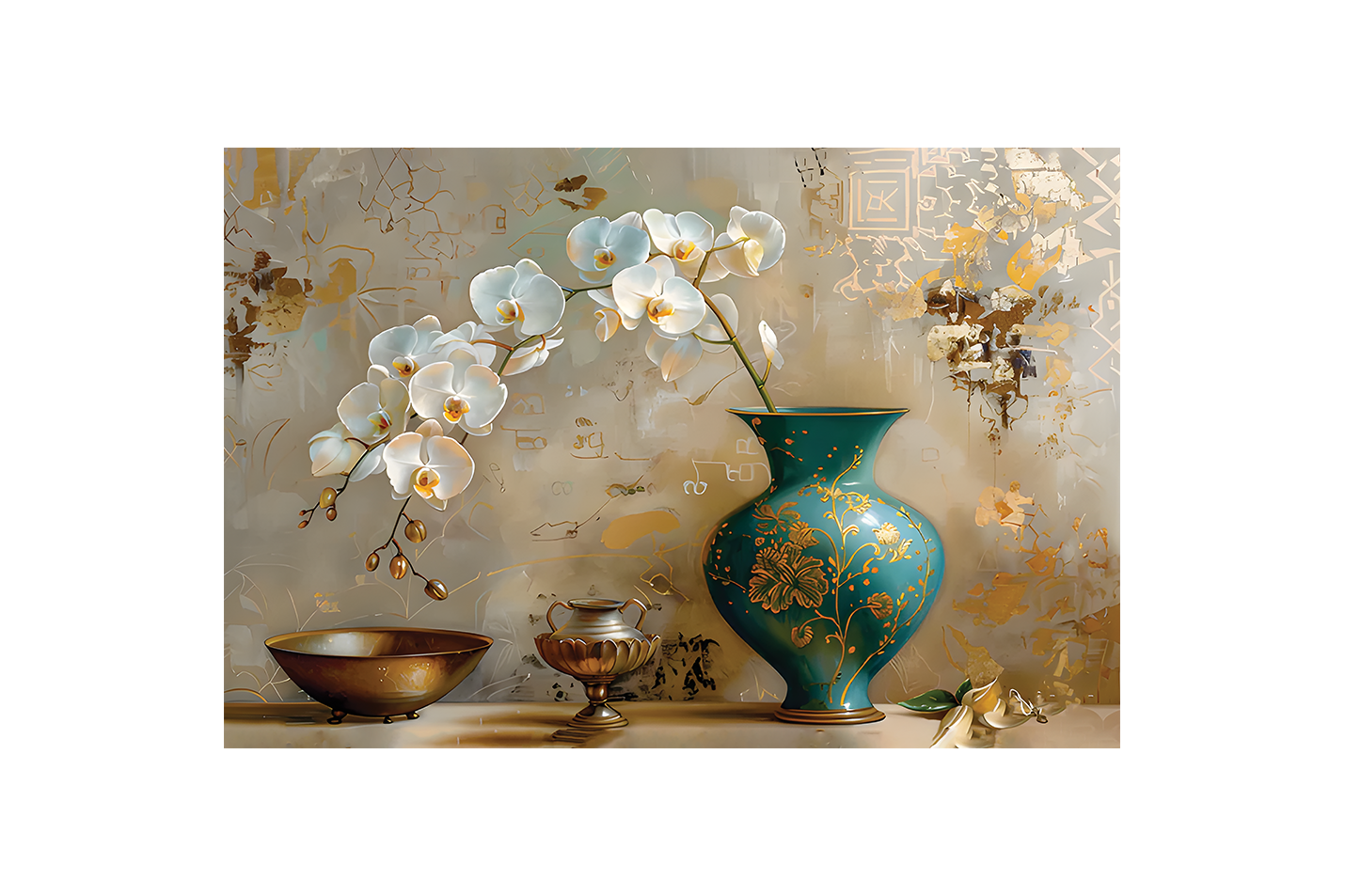 flower motif, medium vase, art, kanvas tablo