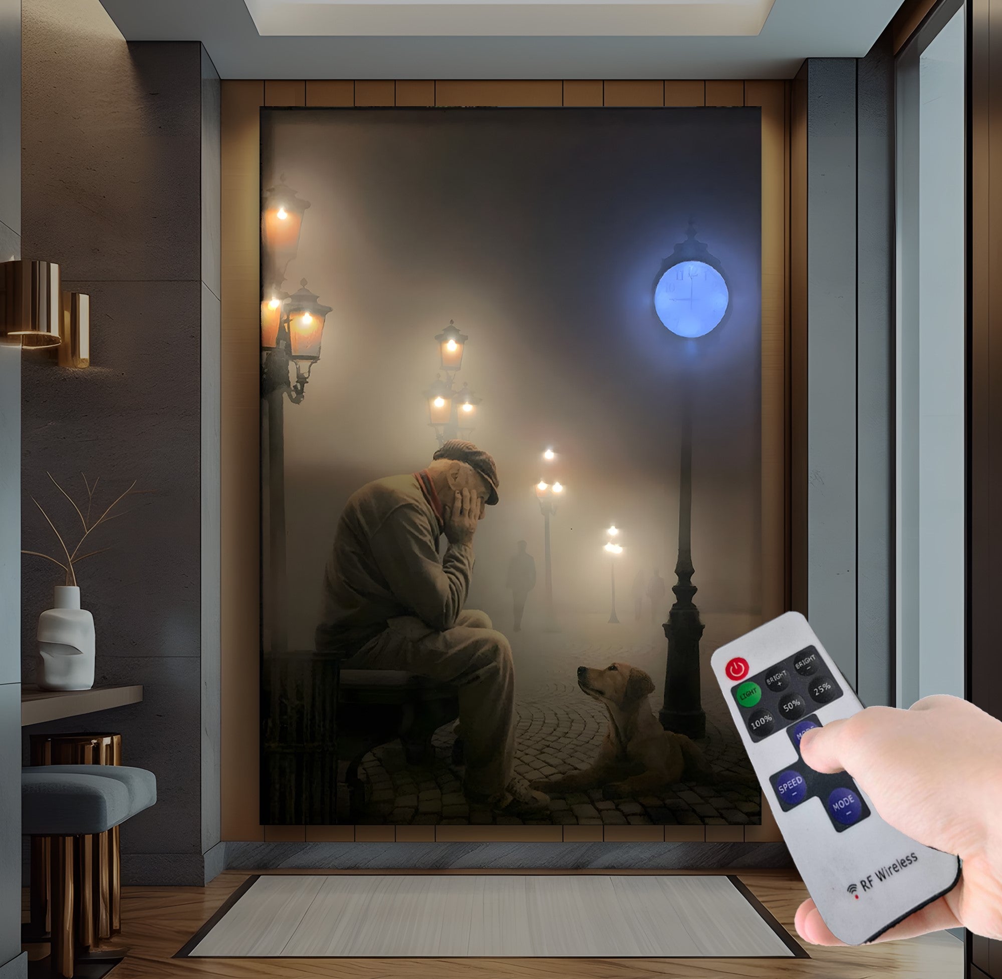 Yalnız Oturan Adam – Uzaktan Kumandalı LED Işıklı Kanvas Tablo
