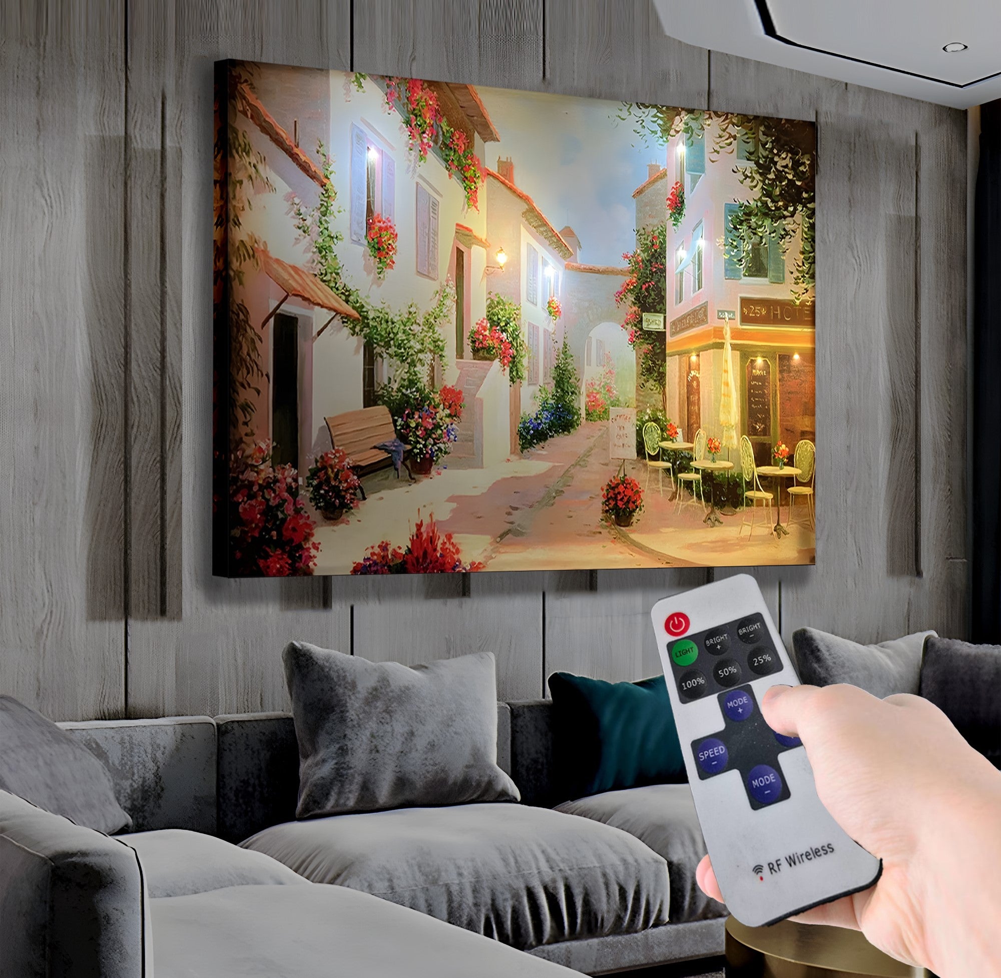 Çiçek Sokağı – Uzaktan Kumandalı LED Işıklı Kanvas Tablo