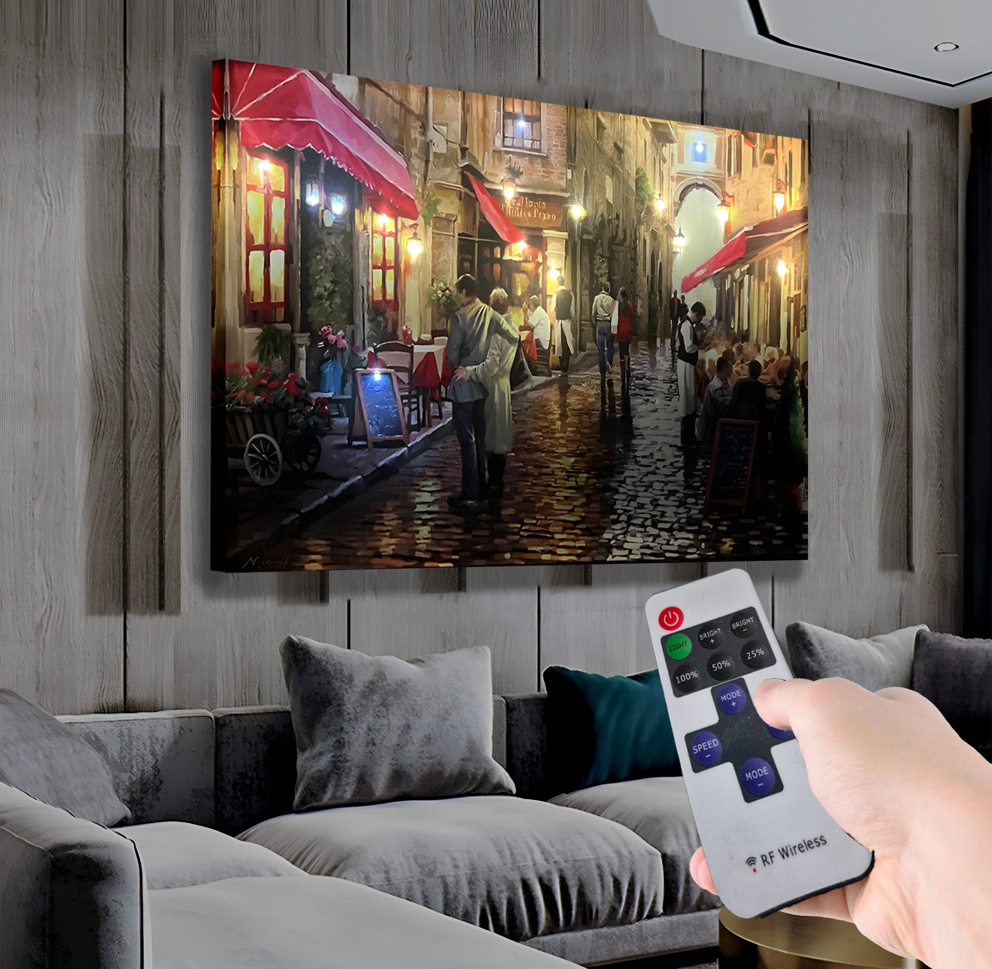 Sokak Manzarası Model 2 – Uzaktan Kumandalı LED Işıklı Kanvas Tablo