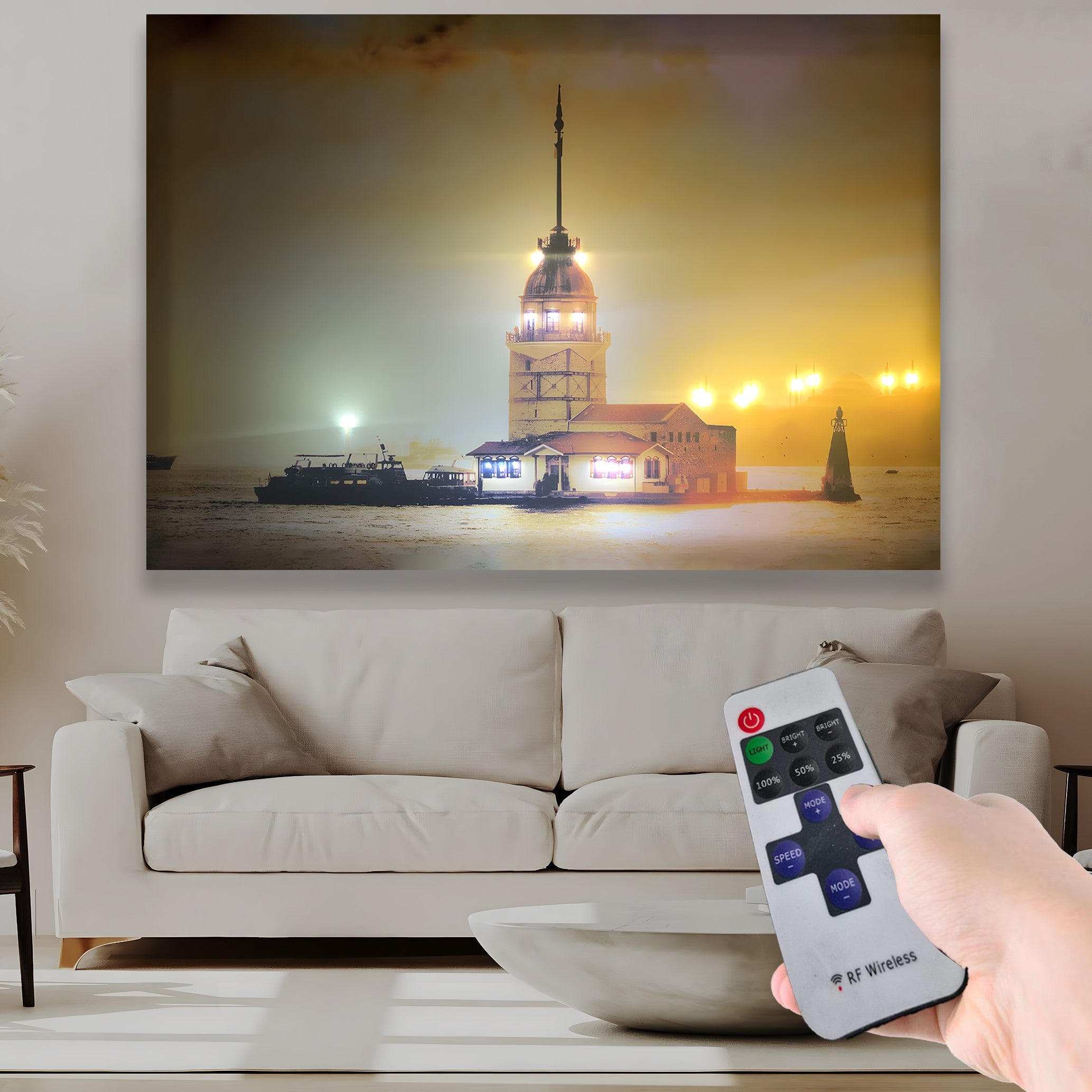 Kız Kulesi – Uzaktan Kumandalı LED Işıklı Kanvas Tablo