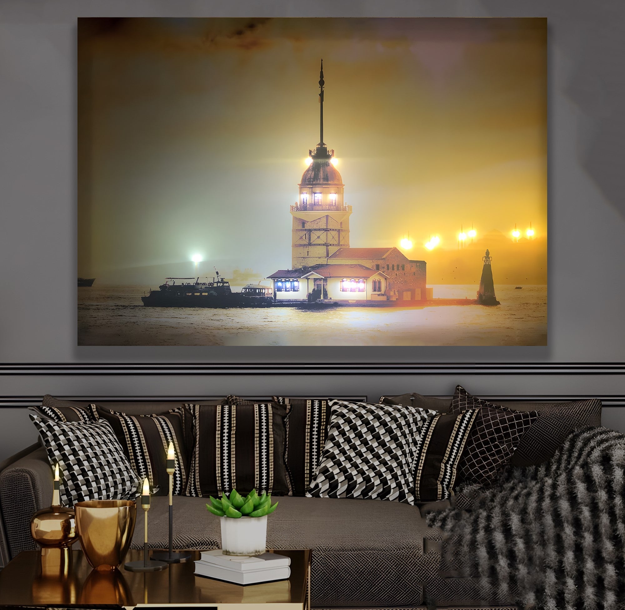 Kız Kulesi – Uzaktan Kumandalı LED Işıklı Kanvas Tablo