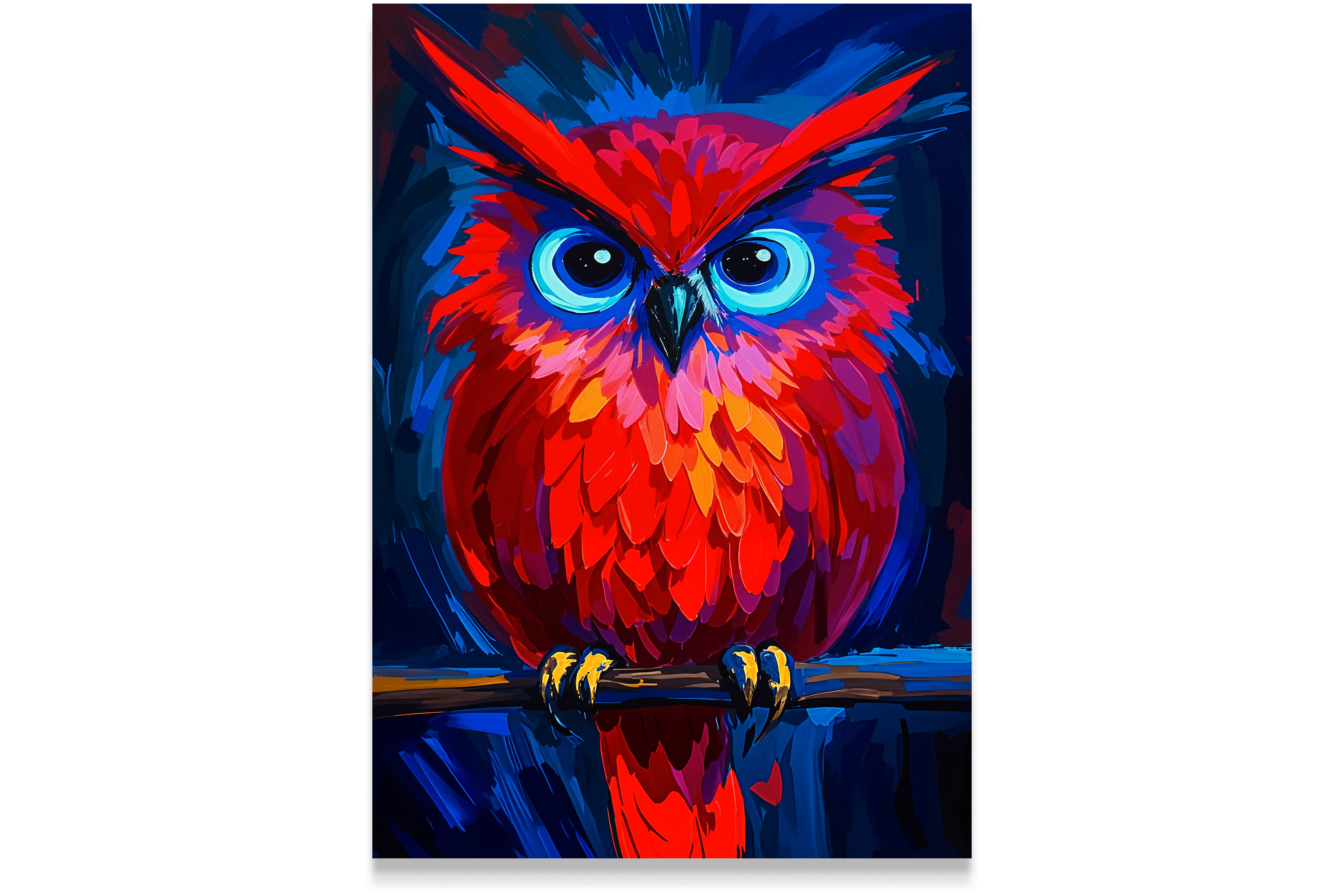 ai creation, red flamboyant owl, ai art, art, kanvas tablo