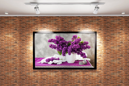 flower motif, purple flowers/white vase, art, kanvas tablo