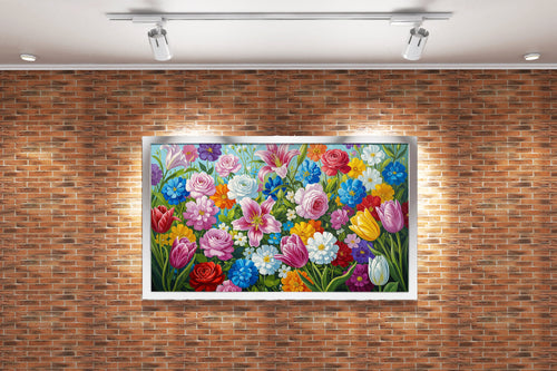 flower motif, garden of colorful flowers, art, kanvas tablo