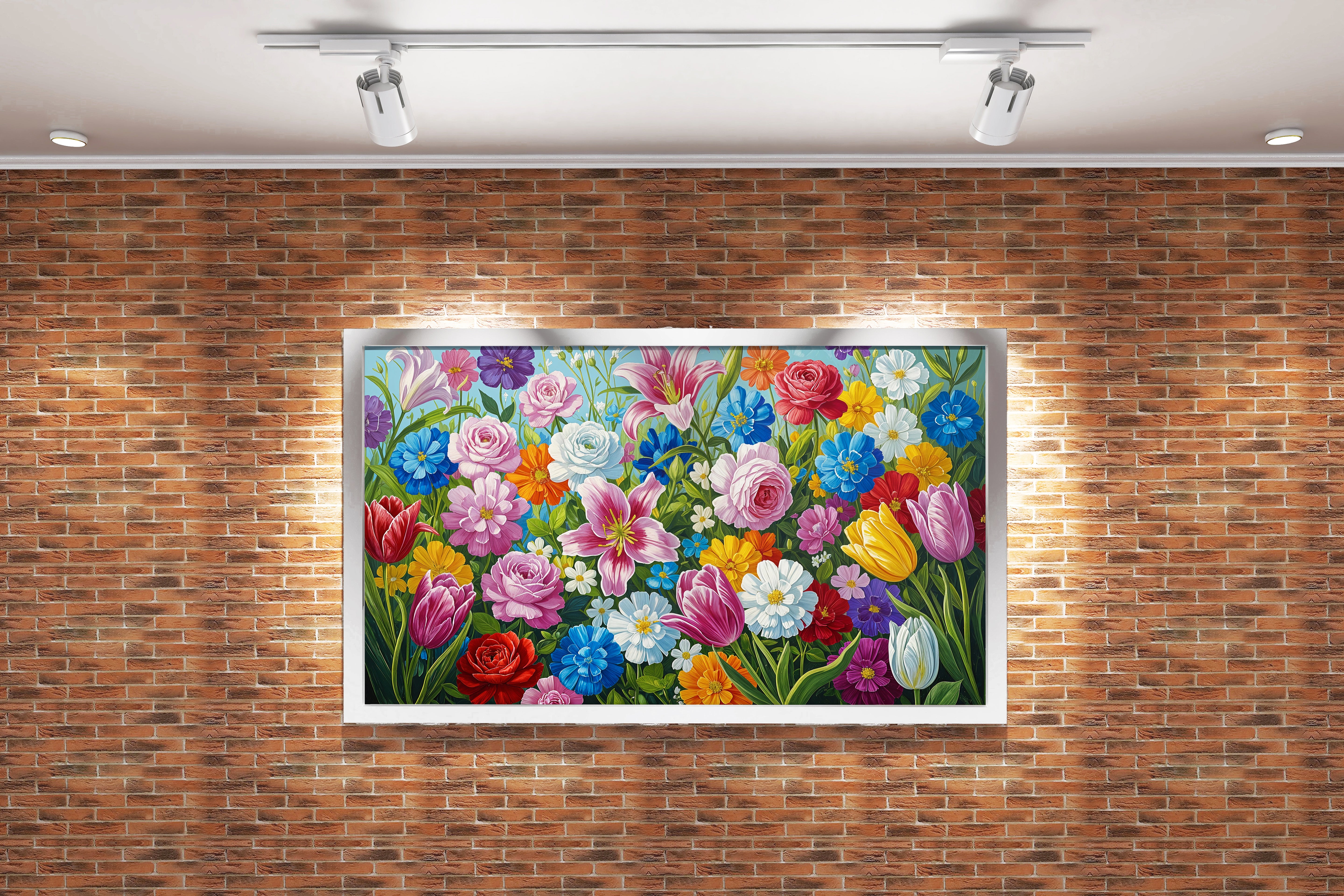 flower motif, garden of colorful flowers, art, kanvas tablo