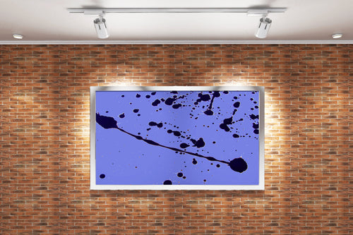 a minimalist abstract artwork with dynamic black paint splatters on a lavender background, abstract, art, kanvas tablo