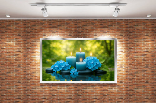 burning candles and shamrocks floating on the river, art, kanvas tablo