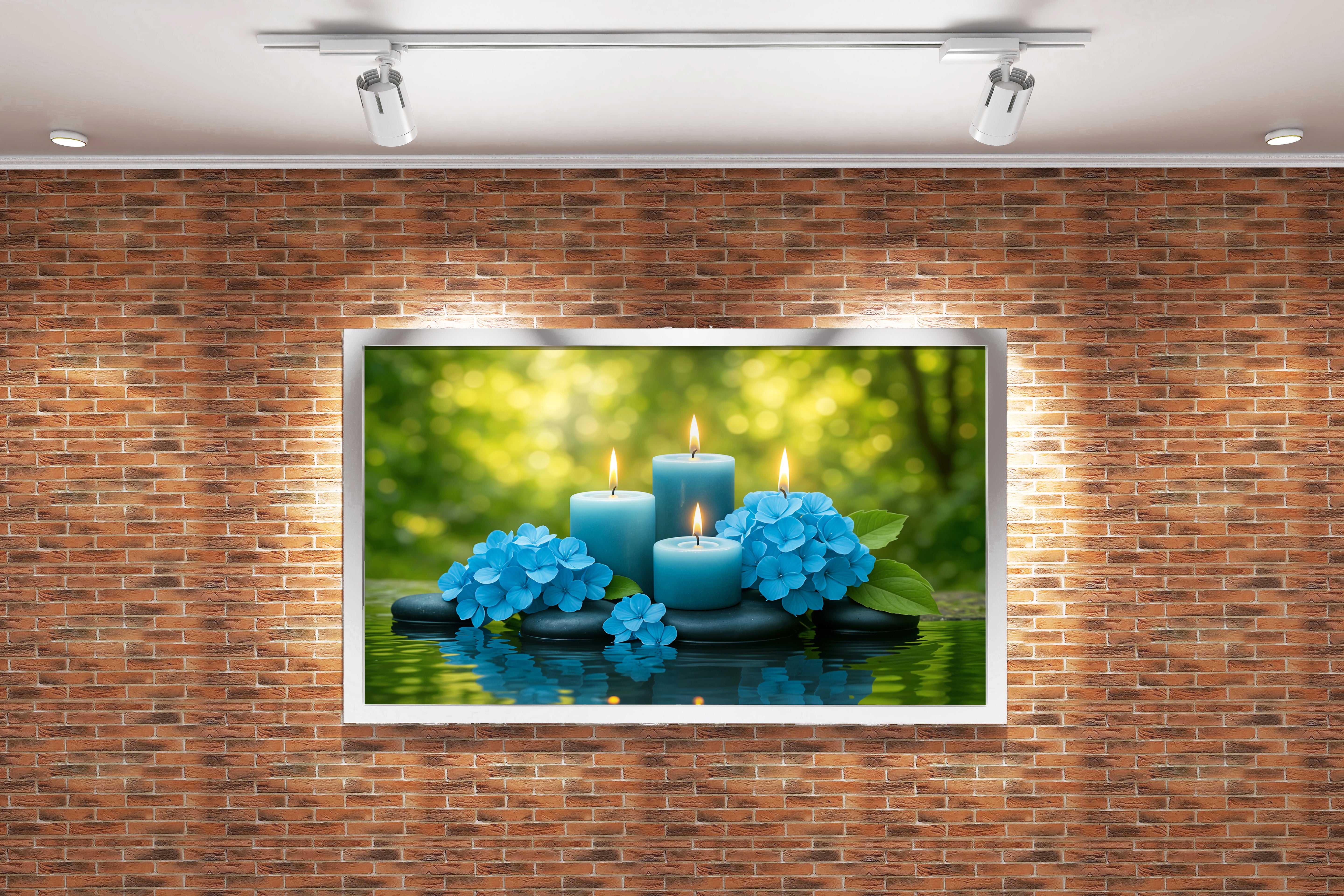burning candles and shamrocks floating on the river, art, kanvas tablo
