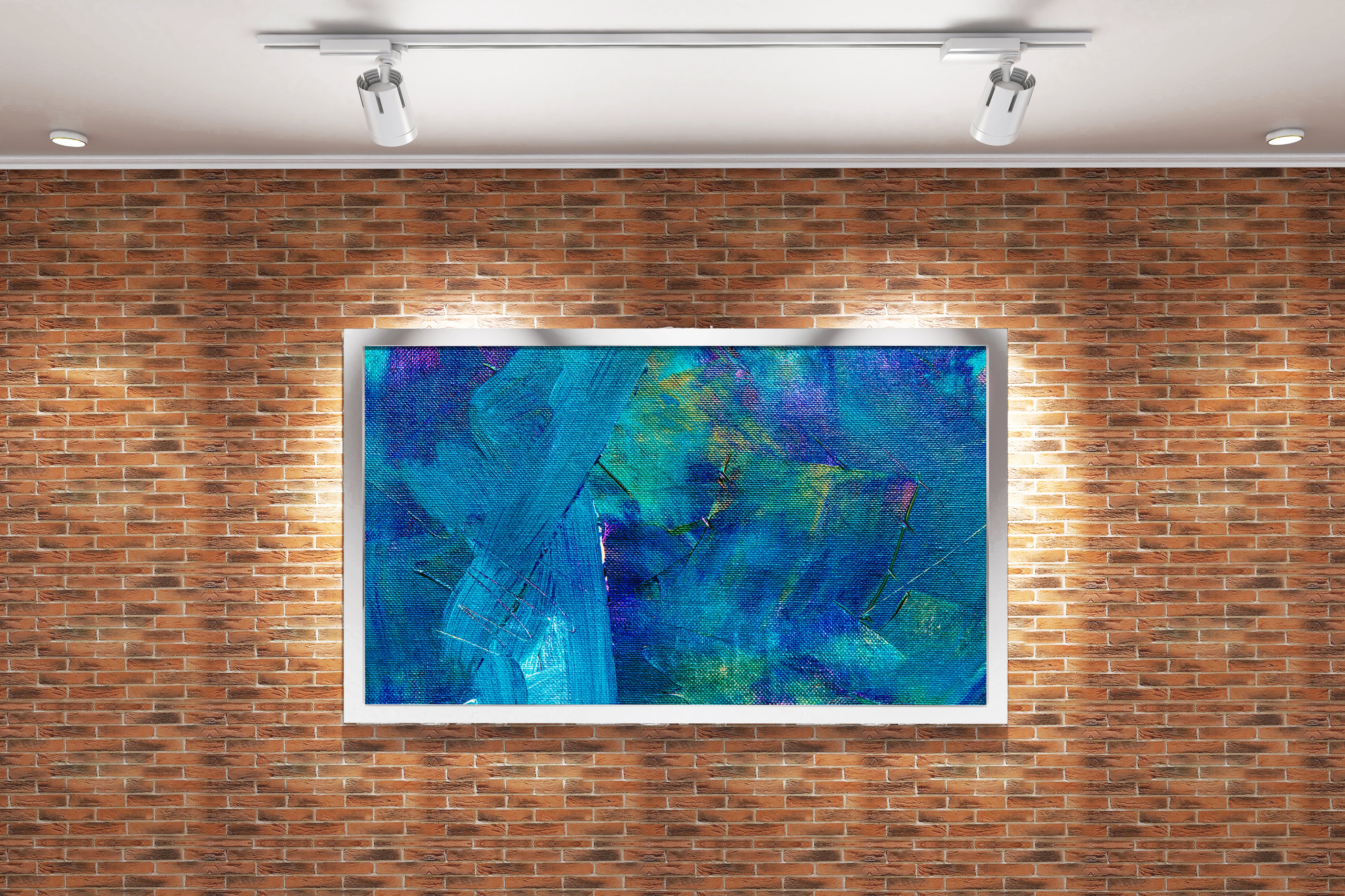 a close-up of a textured abstract painting on canvas with cool blue tones, abstract, art, kanvas tablo