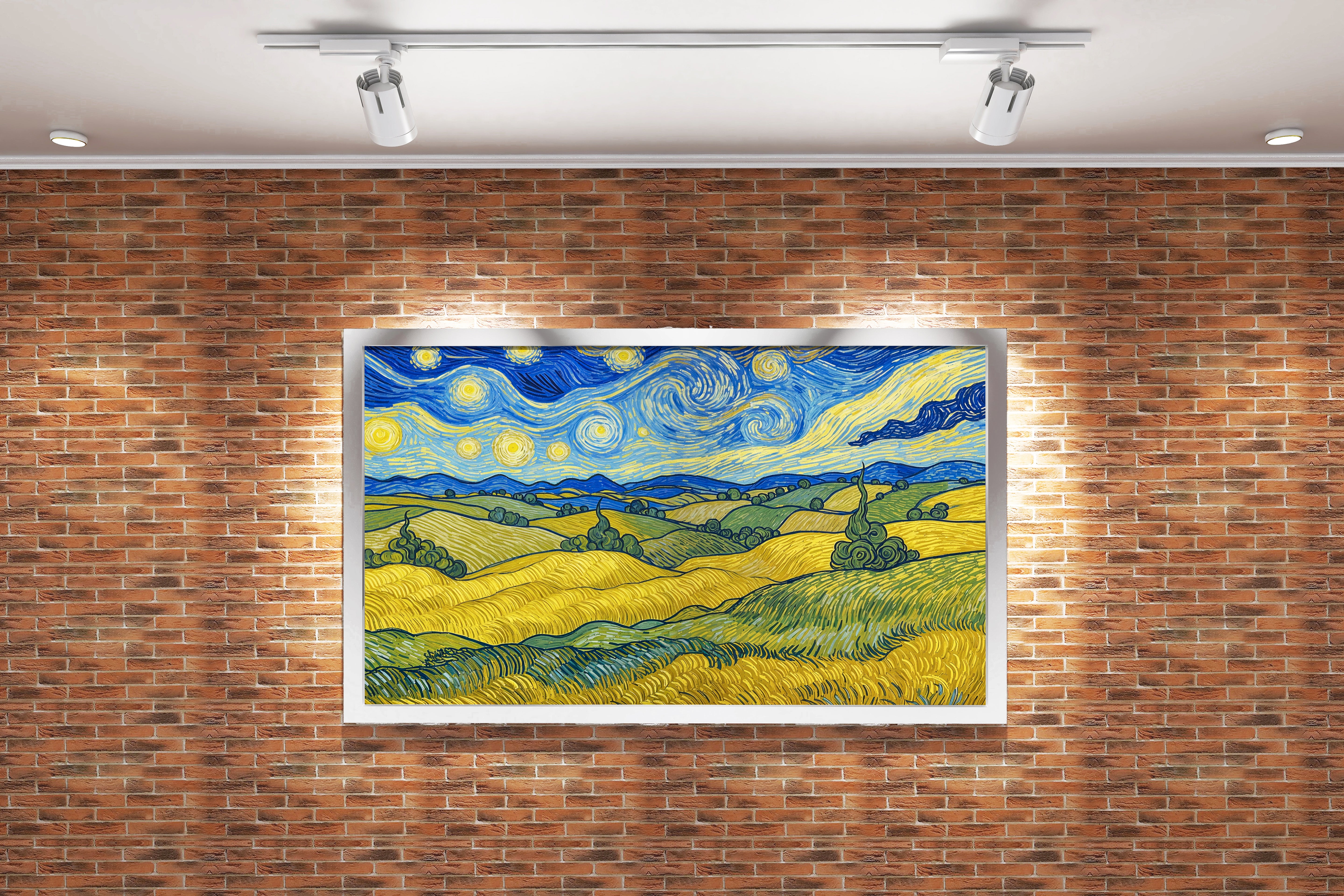 Van Gogh Starry Night style field, view, art, kanvas tablo