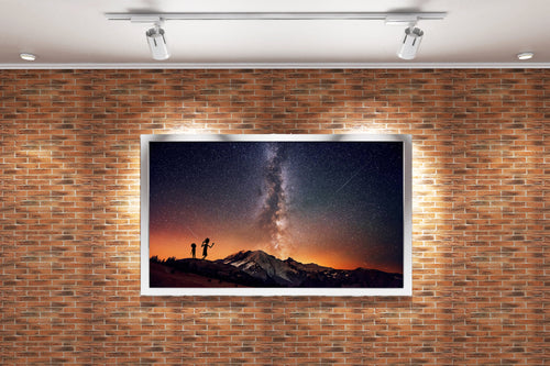 rick and morty as silhouettes watching the milky way over a mountain, anime, art, kanvas tablo