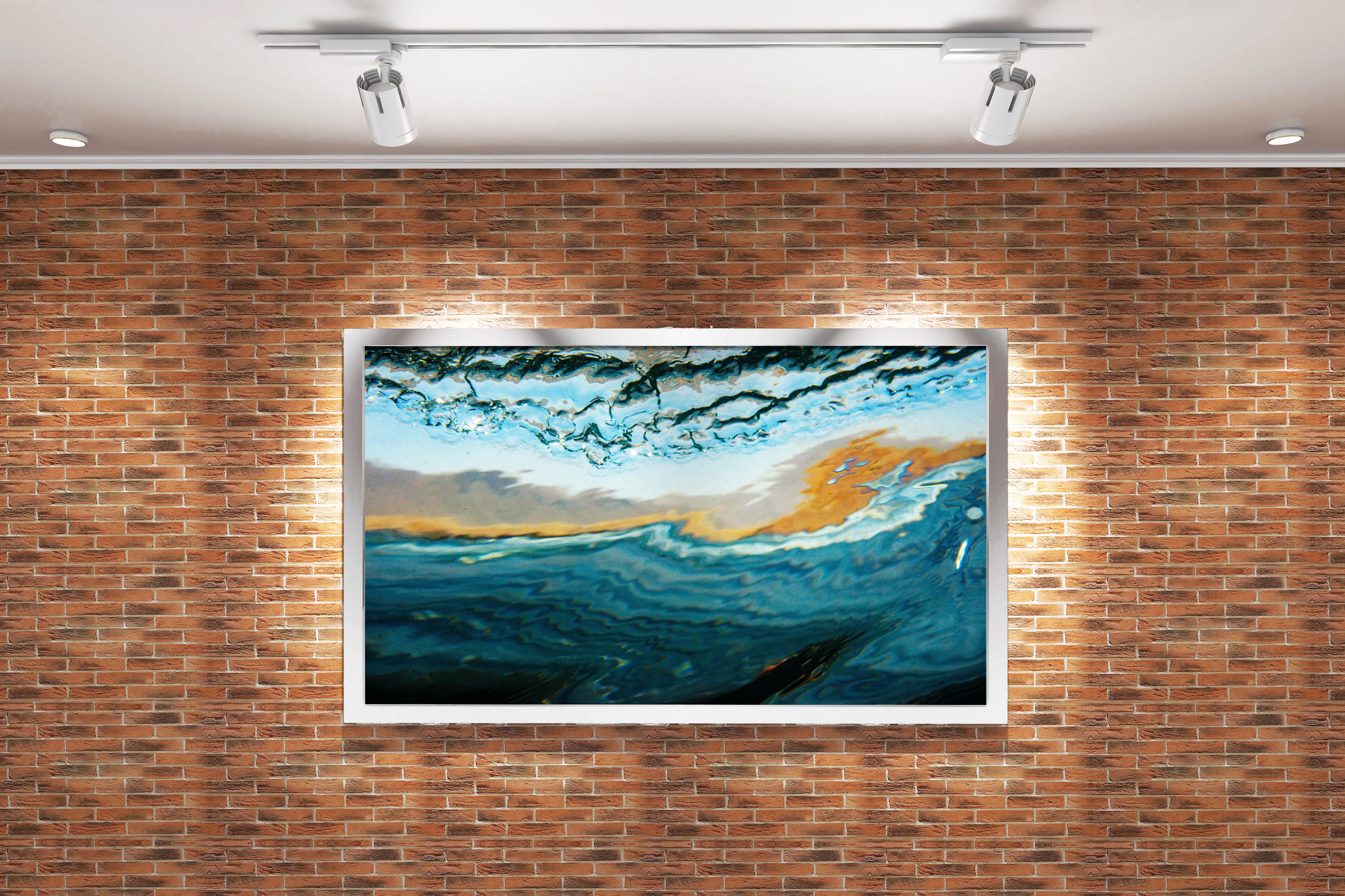 an abstract underwater photo looking up at the surface and a colorful sky, view, art, kanvas tablo