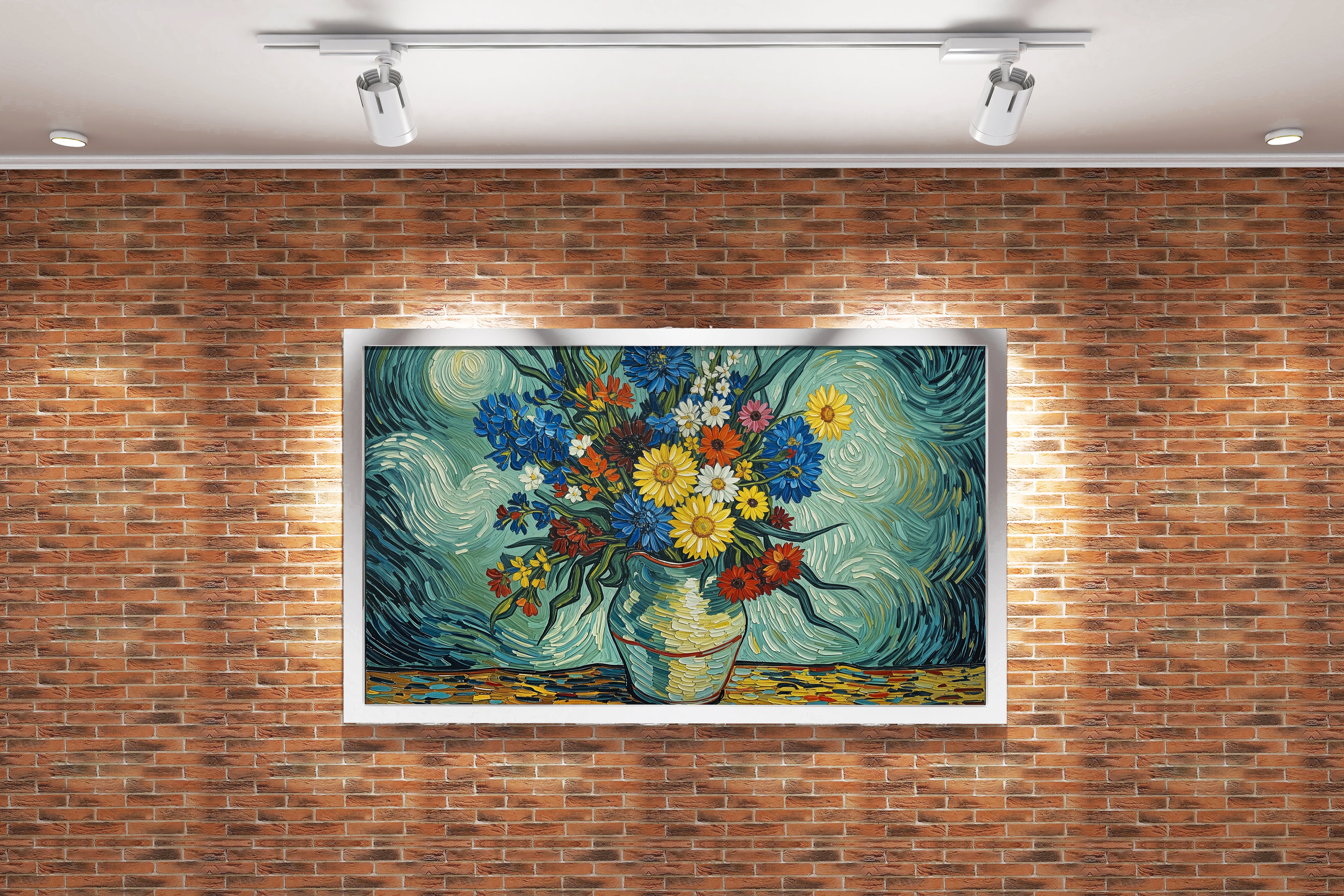 flower motif, flowers in a vase van gogh rhone themed, art, kanvas tablo