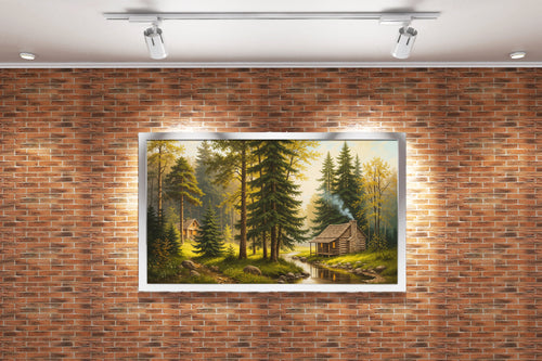 two huts forest view at sunset model 3, view, art, kanvas tablo