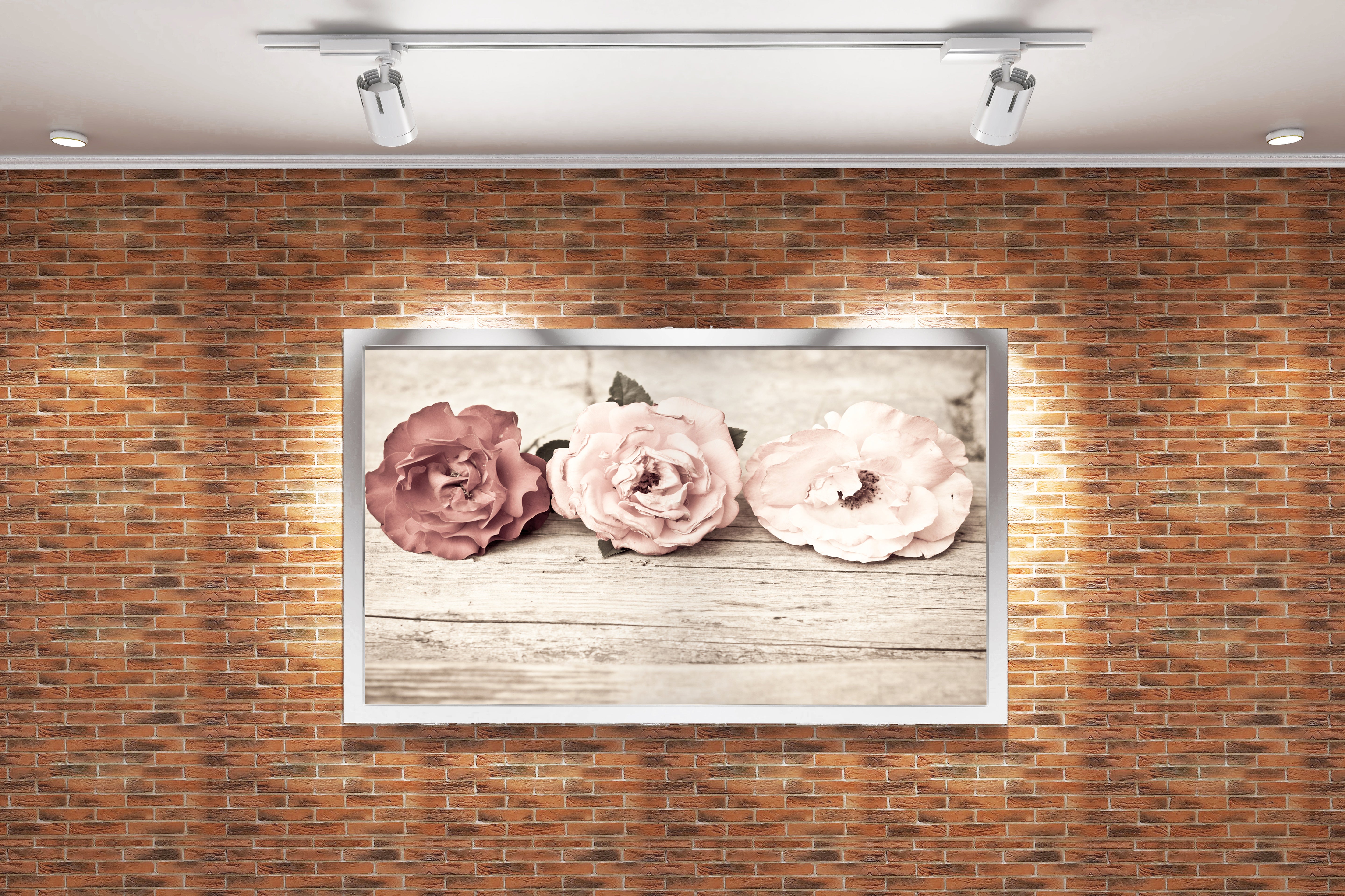 a vintage sepia photo of three roses lying on rustic weathered wood, flower motif, art, kanvas tablo