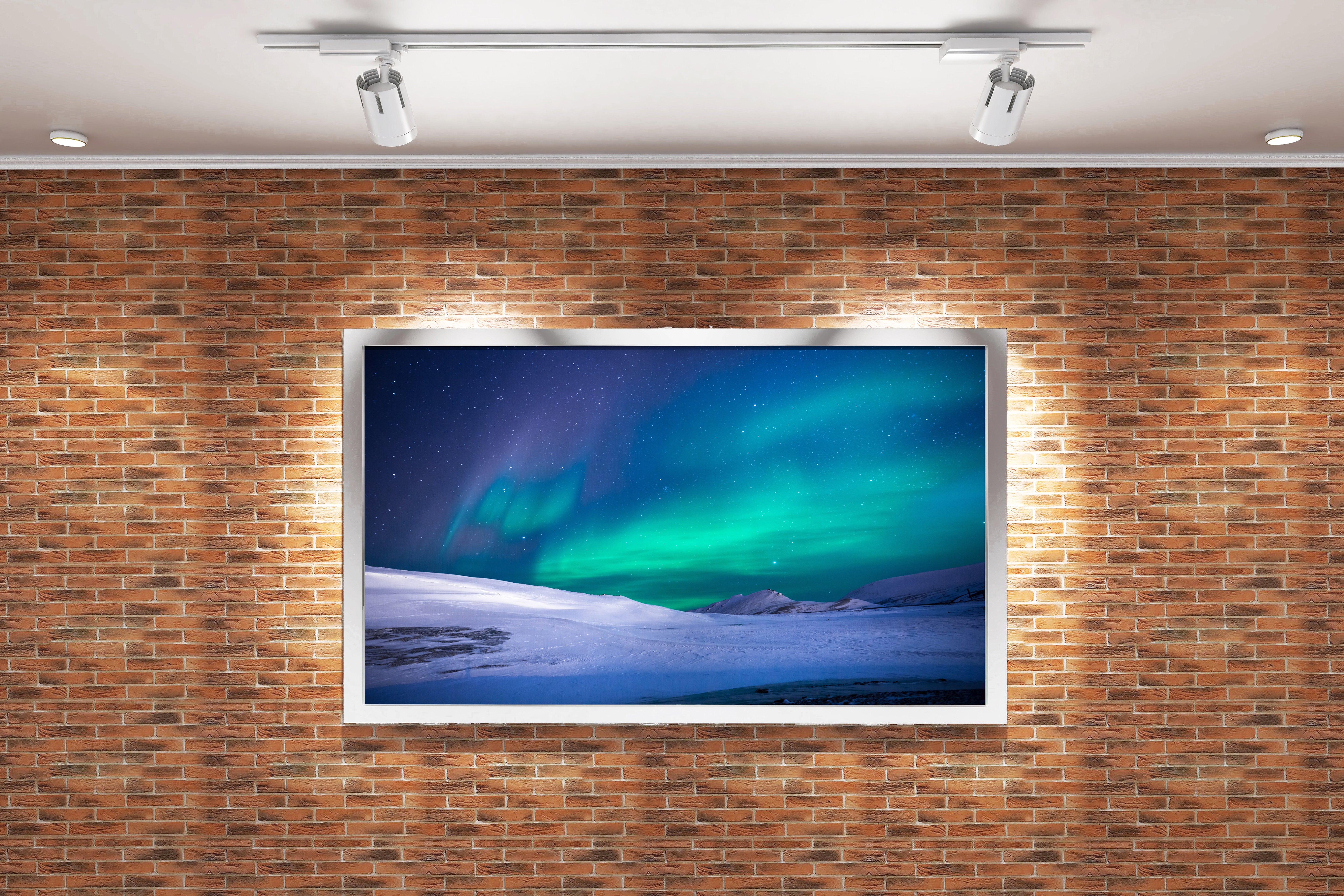 a beautiful green and blue aurora over a vast, snowy arctic landscape, view, art, kanvas tablo