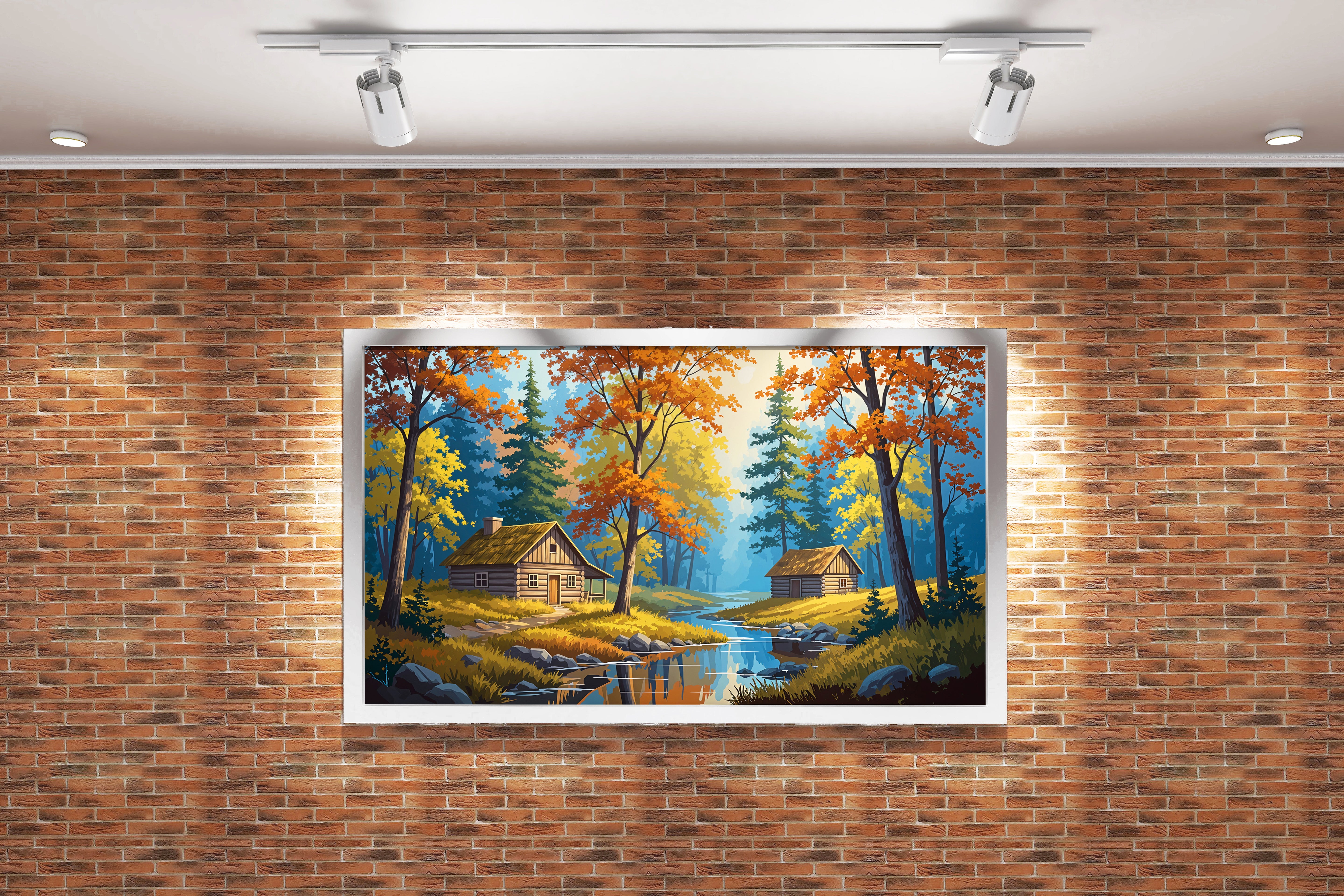 two huts forest view at sunset model 2, view, art, kanvas tablo