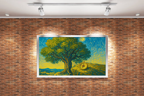Van Gogh style tree and compass, view, art, kanvas tablo