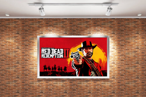arthur morgan pointing a gun on the red dead redemption 2 cover art, gaming art, art, kanvas tablo