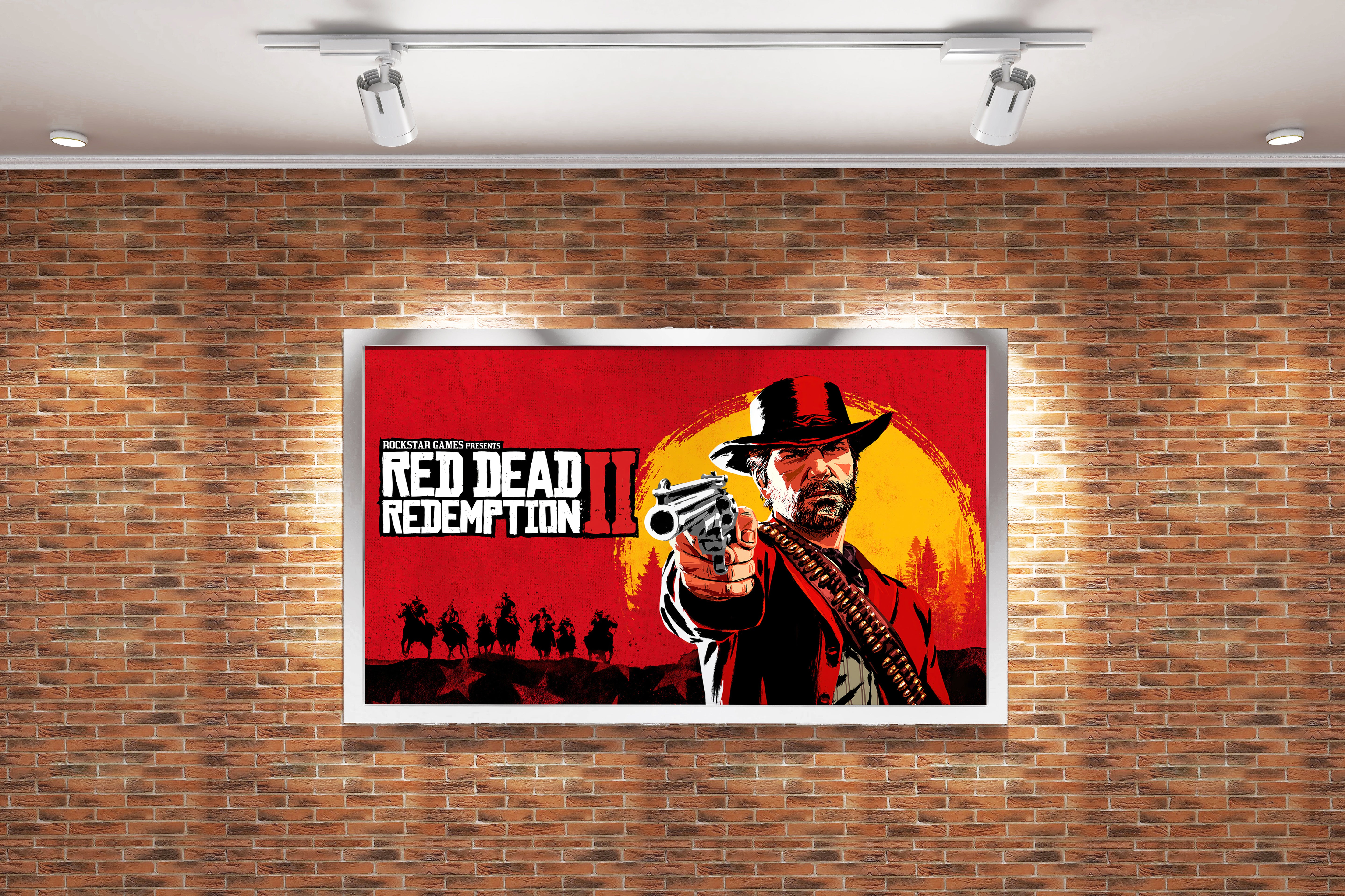 arthur morgan pointing a gun on the red dead redemption 2 cover art, gaming art, art, kanvas tablo