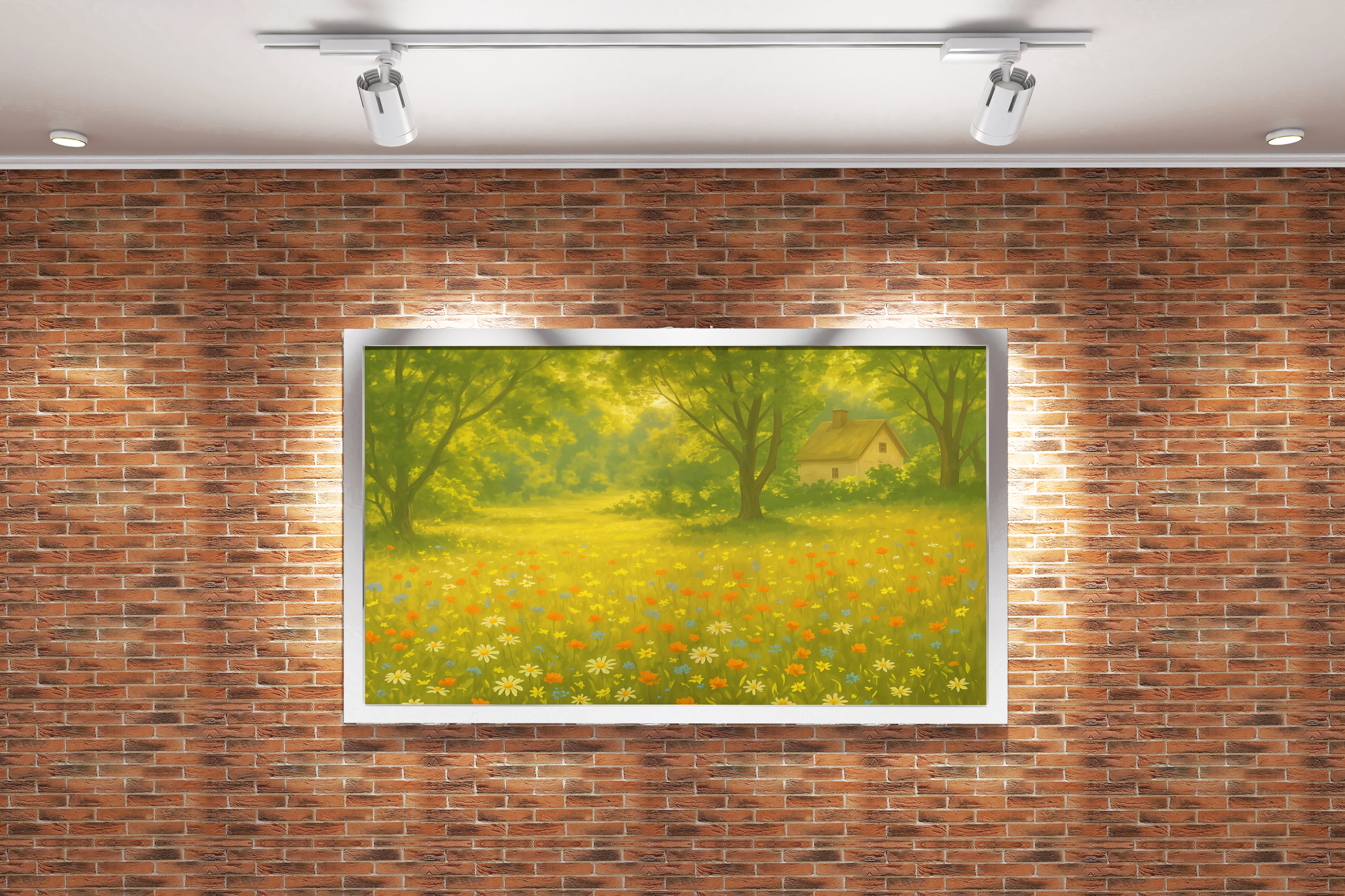 forest and small hut with flower view, view, art, kanvas tablo
