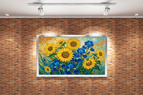 flower motif, sunflower in van gogh style, art, kanvas tablo
