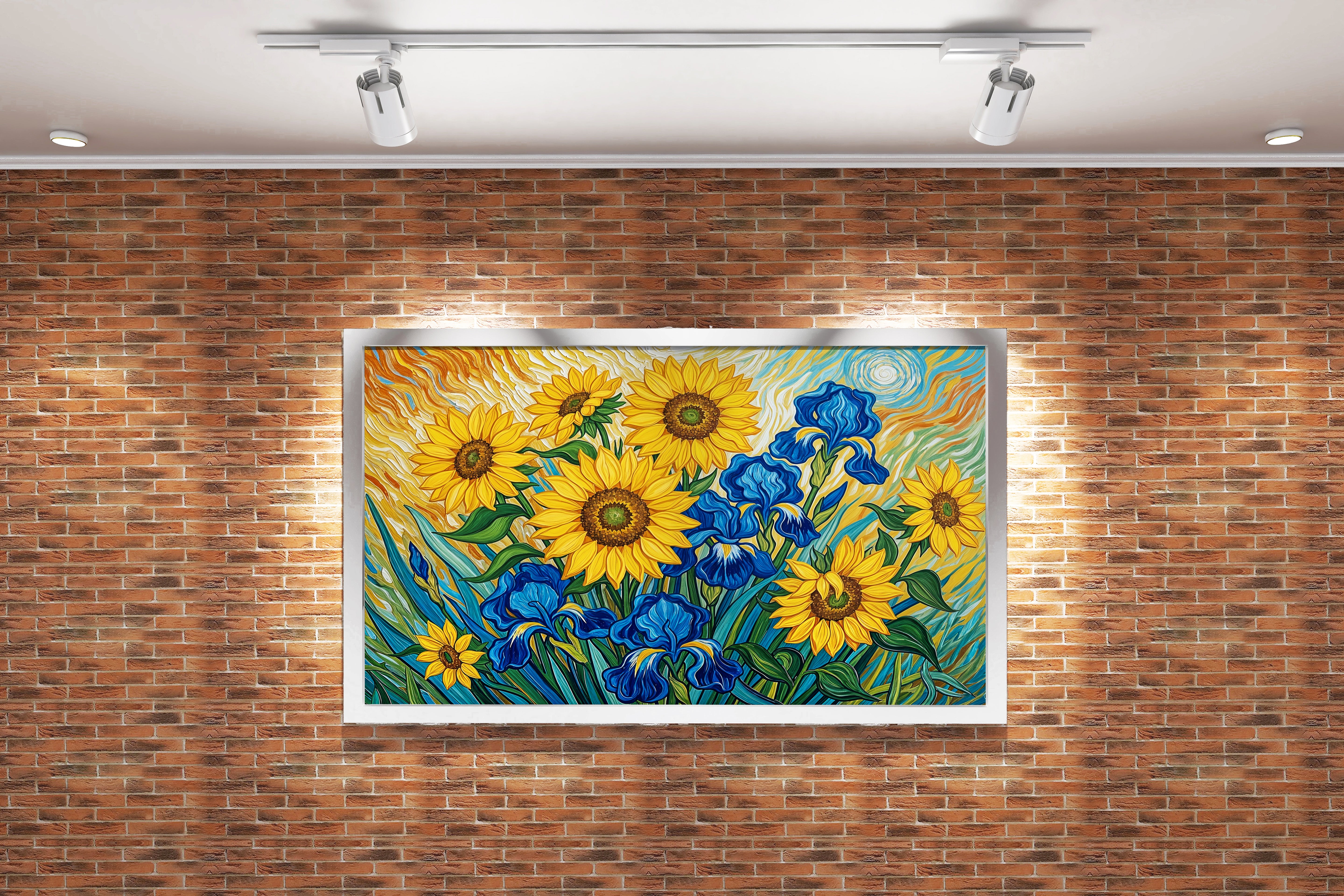 flower motif, sunflower in van gogh style, art, kanvas tablo