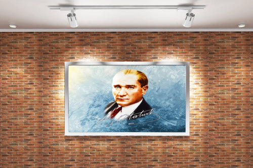Atatürk portre with his signature model 3, art, kanvas tablo