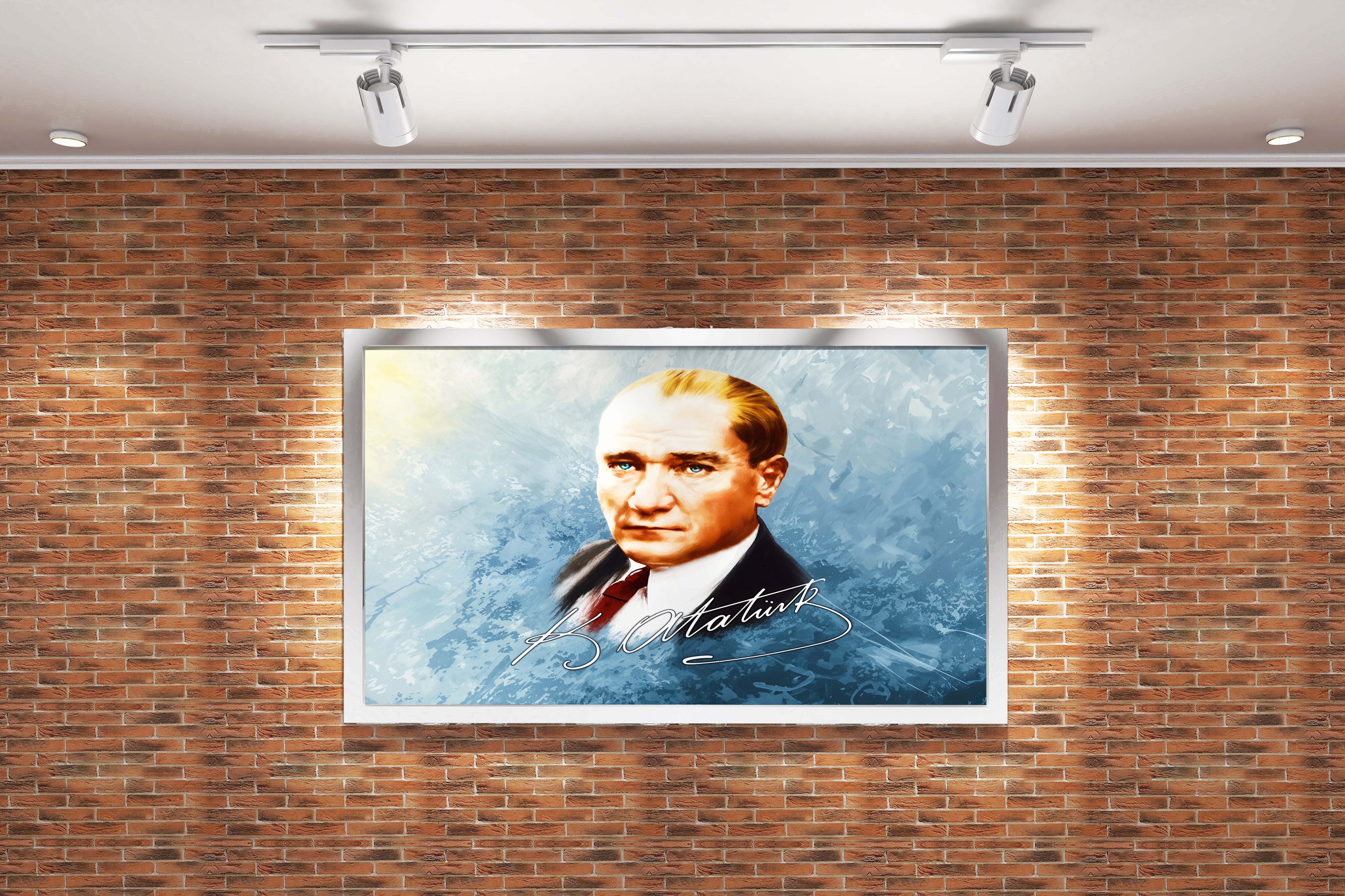 Atatürk portre with his signature model 3, art, kanvas tablo